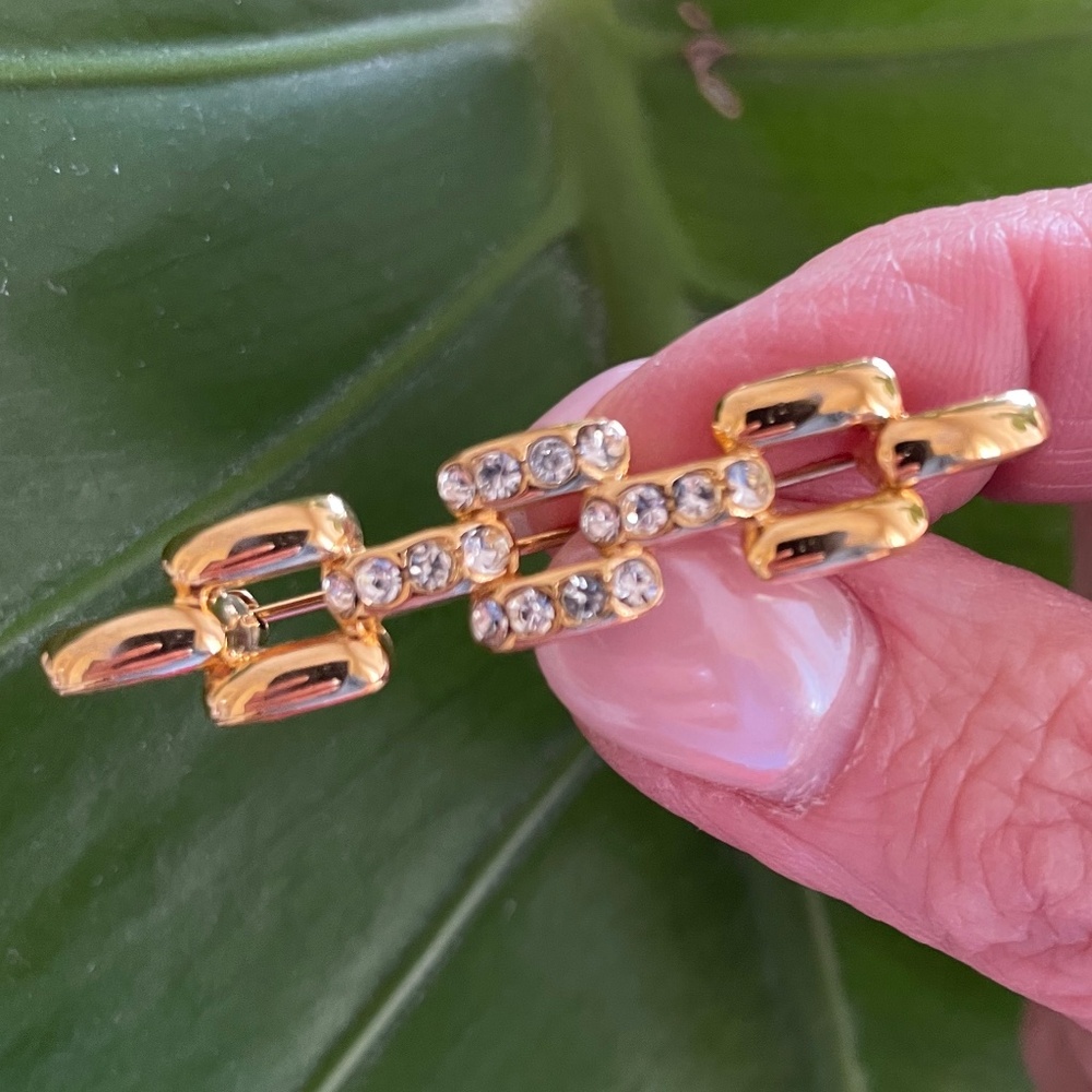 Monet Midcentury Art Deco Vintage Brooch in Gold Tone Signed Minimalist